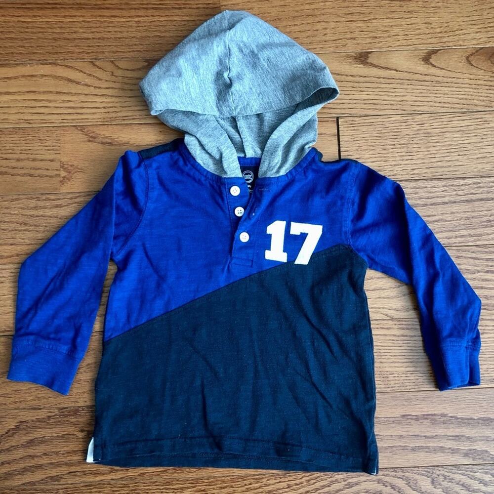 Wonder Nation Hooded Color Blocked Long Sleeve Blue Shirt Toddler Boy’s 3T